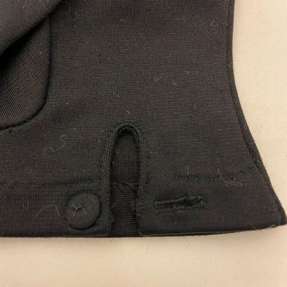 #6254 Vintage Womens Black Nylon Dress Gloves with Button closure Size M